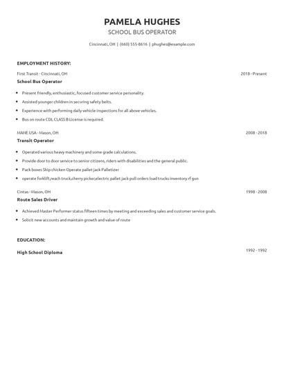 School Bus Operator Resume