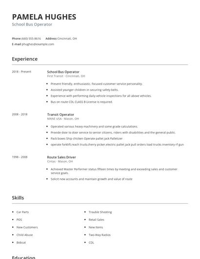 School Bus Operator Resume