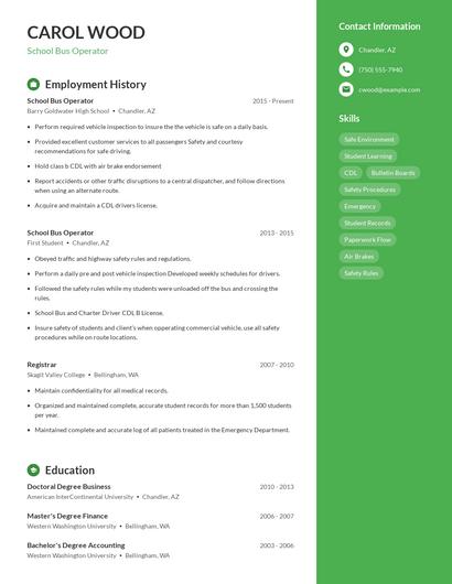 School Bus Operator Resume