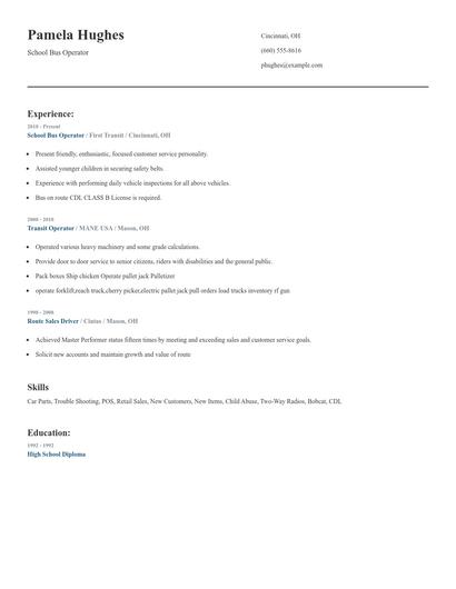 School Bus Operator Resume