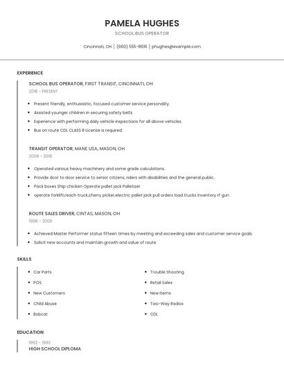 School Bus Operator Resume