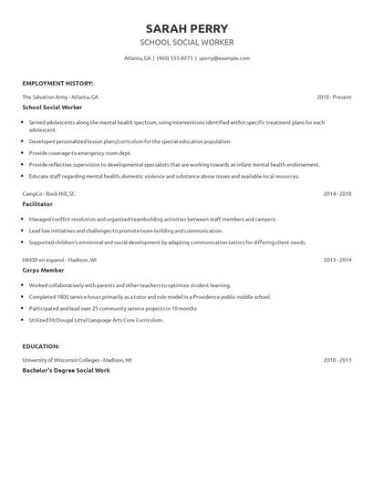 School Social Worker Resume