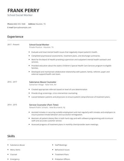 School Social Worker Resume