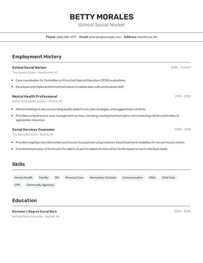 School Social Worker Resume