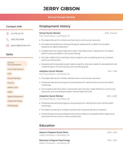 School Social Worker Resume