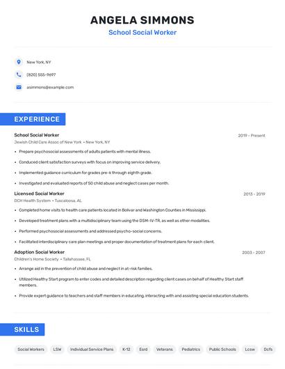 School Social Worker Resume