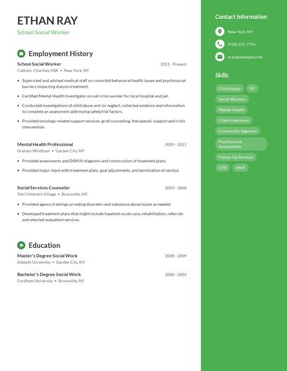 School Social Worker Resume