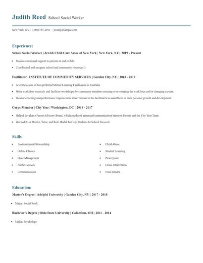 School Social Worker Resume