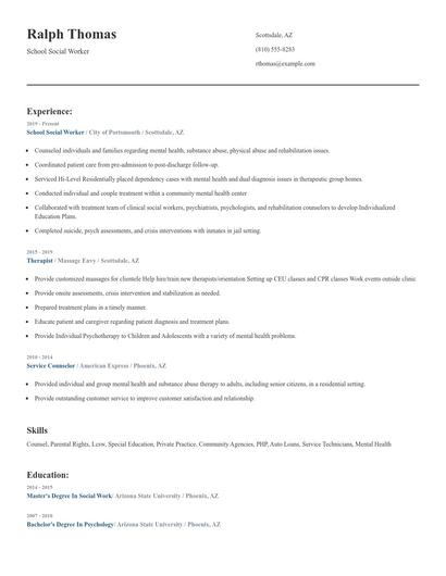 School Social Worker Resume