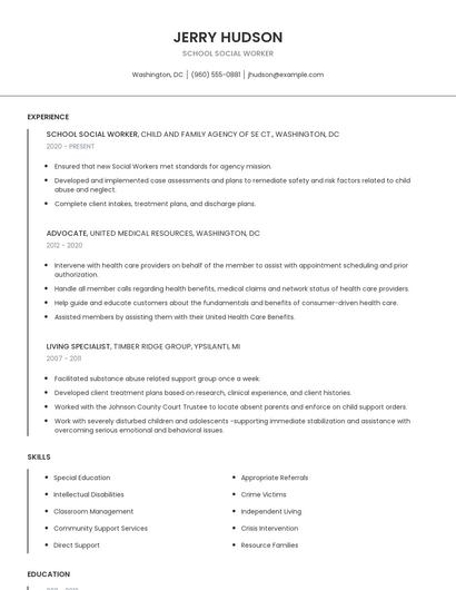 School Social Worker Resume