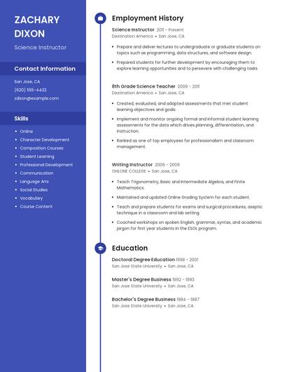 Science Instructor Resume