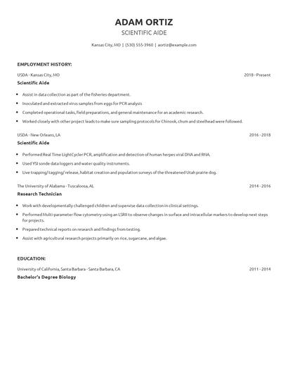 Scientific Aide Resume