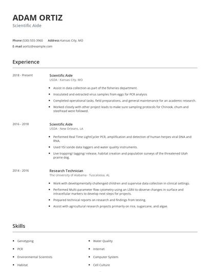 Scientific Aide Resume