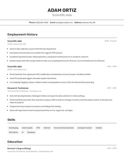 Scientific Aide Resume