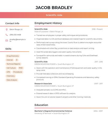 Scientific Aide Resume