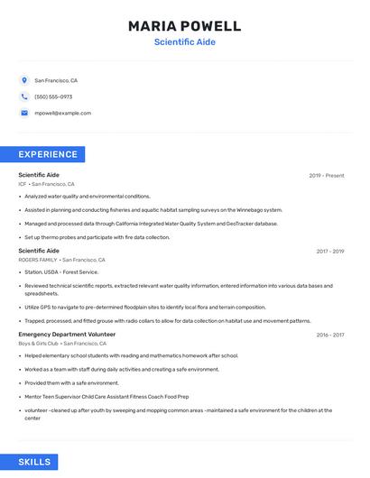 Scientific Aide Resume