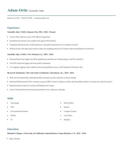 Scientific Aide Resume