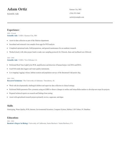 Scientific Aide Resume