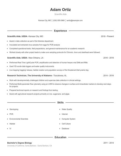 Scientific Aide Resume