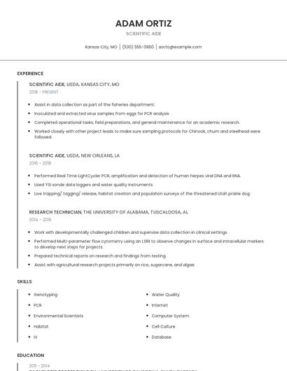 Scientific Aide Resume