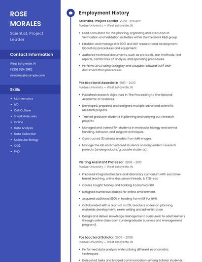 Scientist, Project Leader Resume