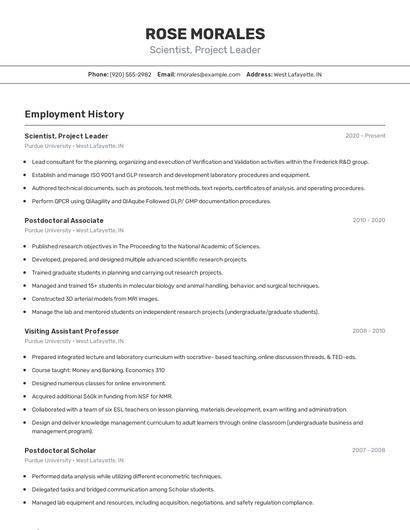 Scientist, Project Leader Resume