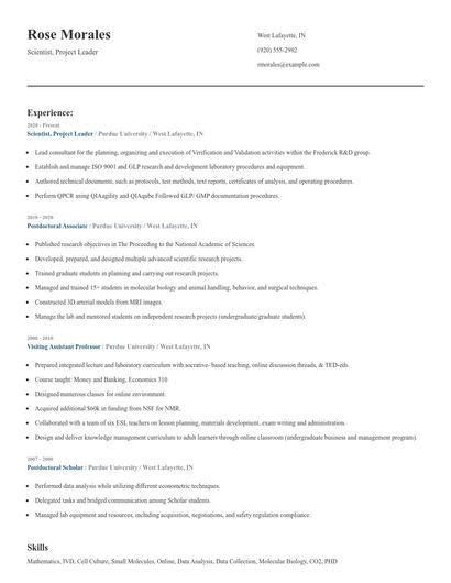 Scientist, Project Leader Resume