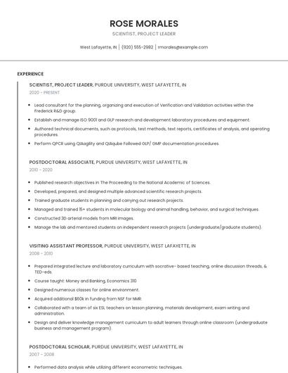 Scientist, Project Leader Resume