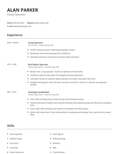 Scoop Operator Resume
