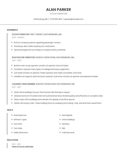 Scoop Operator Resume