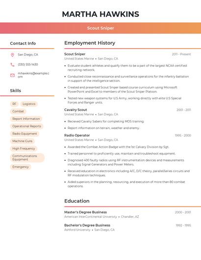Scout Sniper Resume