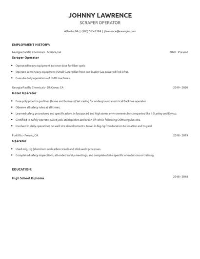Scraper Operator Resume
