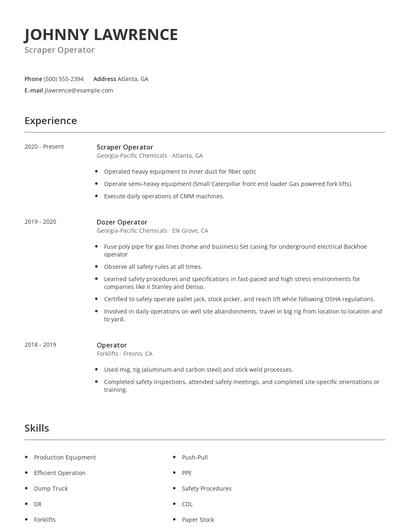 Scraper Operator Resume