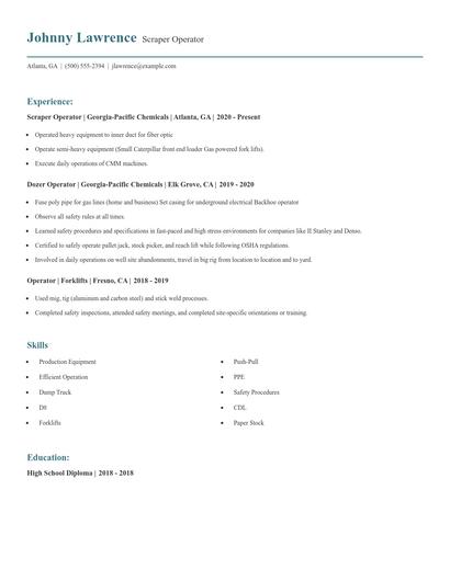 Scraper Operator Resume