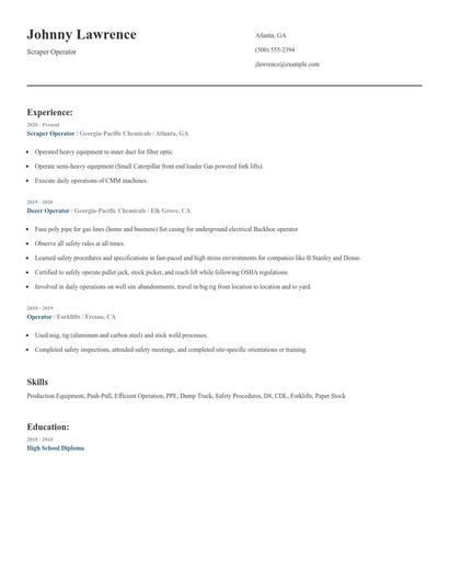 Scraper Operator Resume