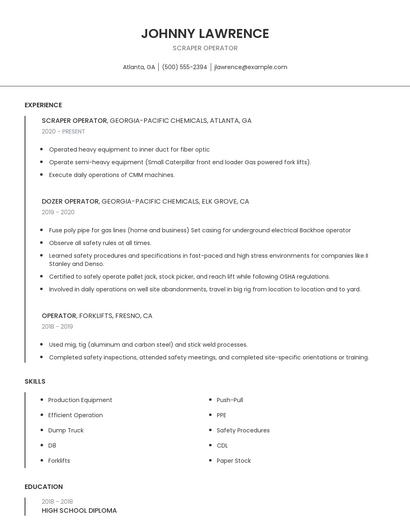 Scraper Operator Resume