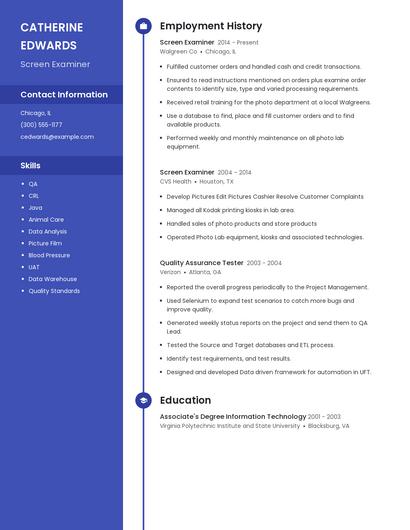 Screen Examiner Resume
