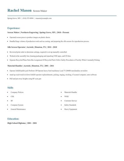 Screen Maker Resume