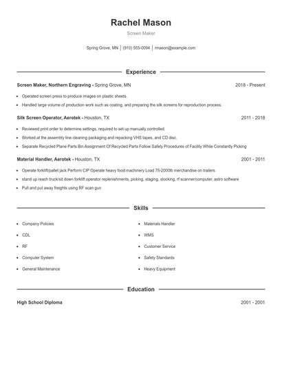 Screen Maker Resume