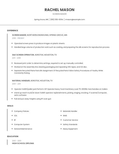 Screen Maker Resume