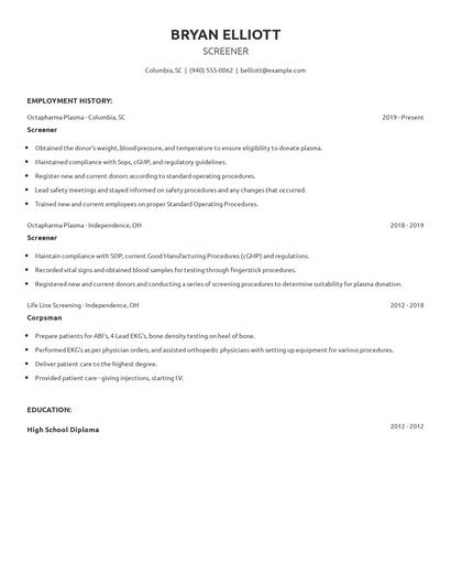 Screener Resume