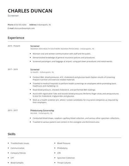 Screener Resume