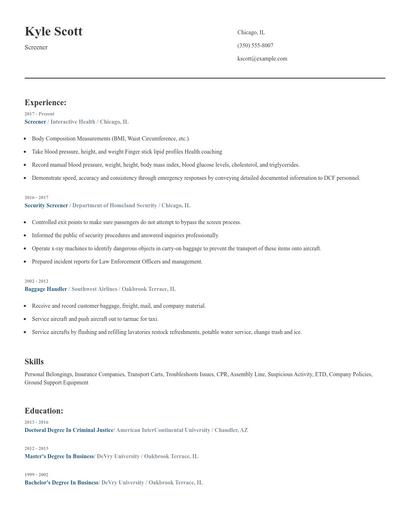 Screener Resume