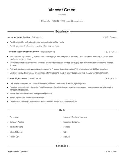 Screener Resume
