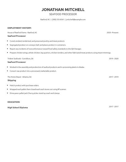Seafood Processor Resume