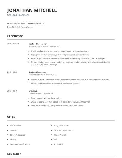 Seafood Processor Resume