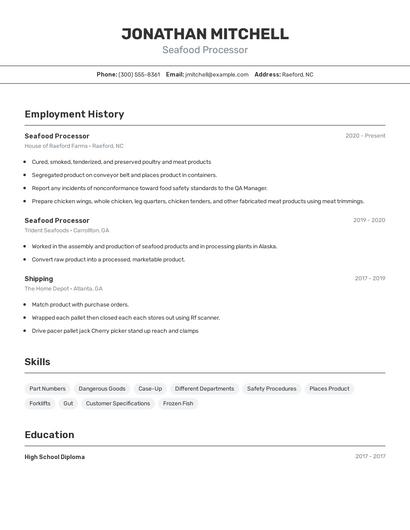 Seafood Processor Resume