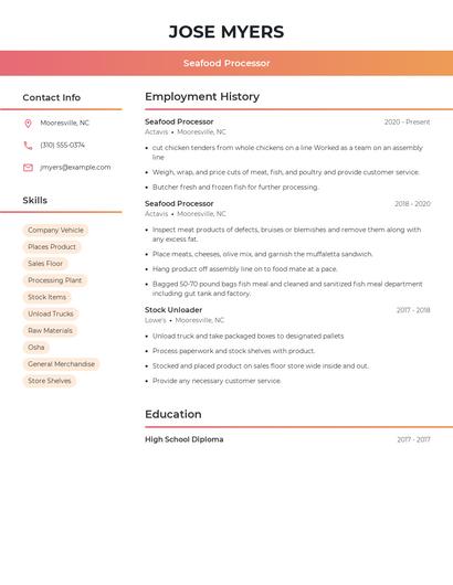 Seafood Processor Resume