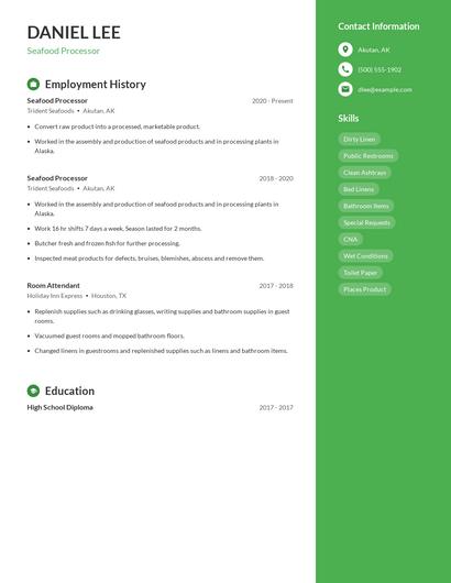 Seafood Processor Resume