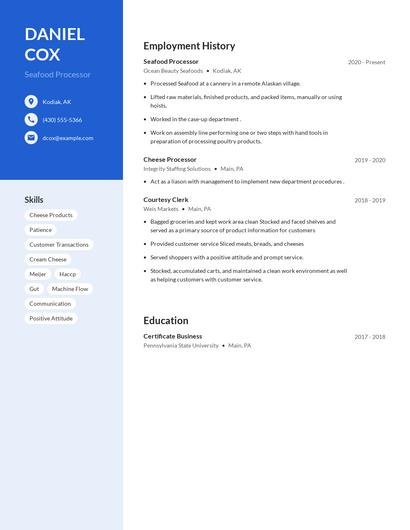 Seafood Processor Resume